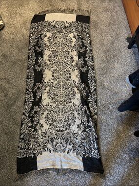 Black & Silver Floral Jacquard Scarf Shawl